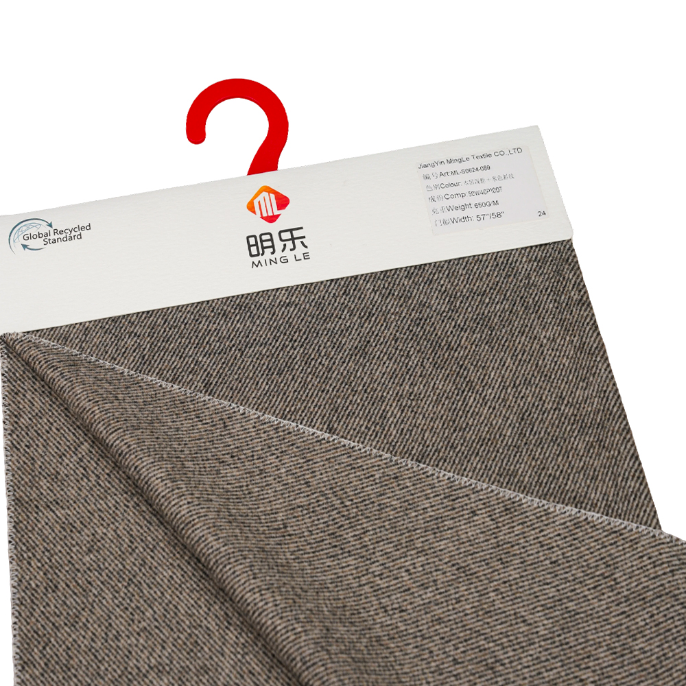 50% lana, 40% poliestere, 10% altra fibra, 650 G/M, nero misto marrone + beigetwill, tessuto Melton, ML-S0624-089