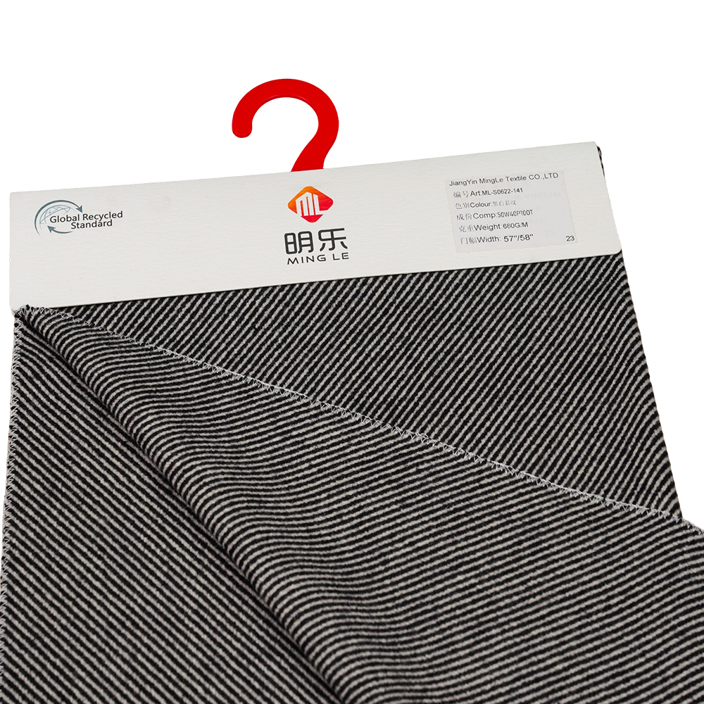 50% lana, 40% poliestere, 10% altra fibra, 680 g/m², bianco e nero, tessuto twill melton, ML-S0622-141