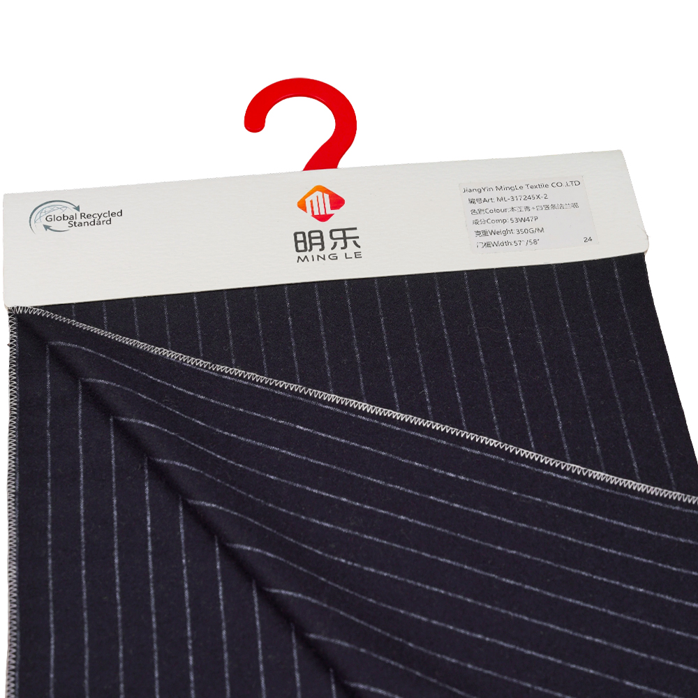 53% lana, 47% poliestere, 350 G/M, Zhiqing + bianco, tessuto di flanella a righe verticali, ML-317245X-2